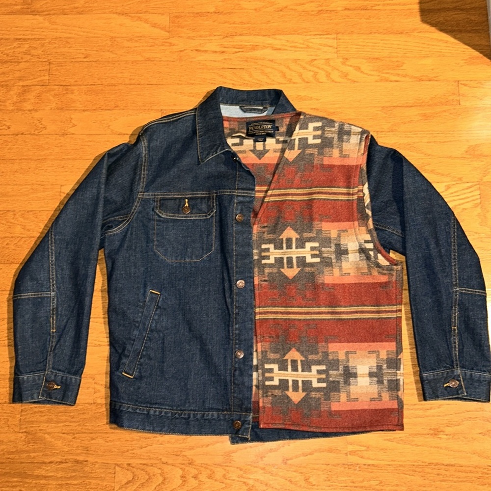PENDLETON JEAN DENIM JACKET WITH REMOVABLE WOOL VEST LINER THOMAS KAY NATIVE L